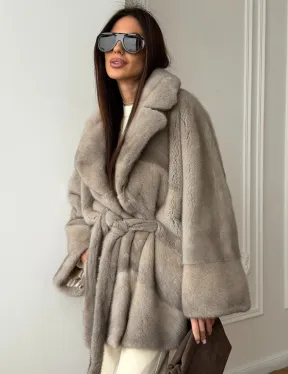 Норковый полушубок в натуральном цвете Silver - фото 12