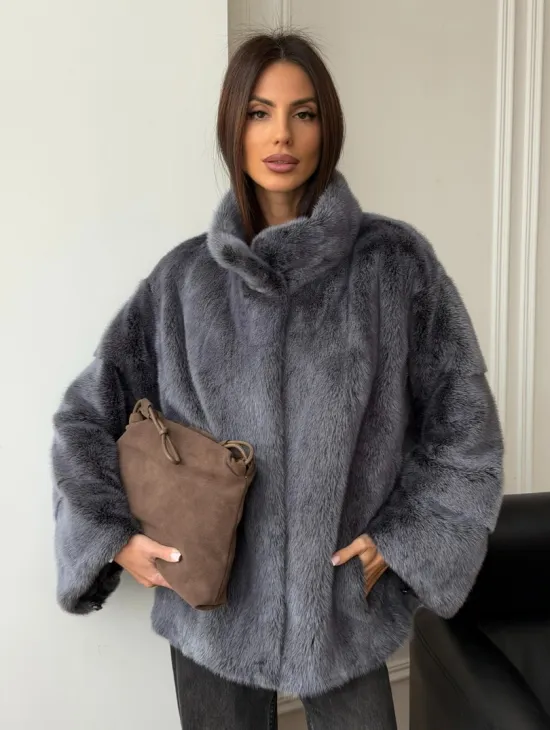 Короткая норковая шуба - стойка воротник - фото 12