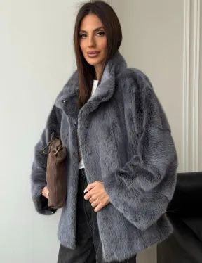 Короткая норковая шуба - стойка воротник - фото 8