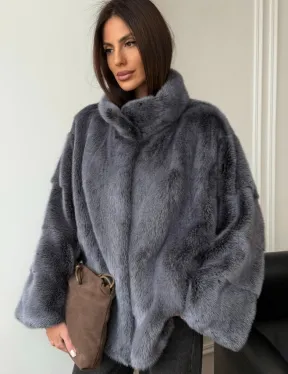 Короткая норковая шуба - стойка воротник - фото 5