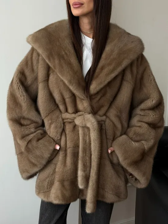 Норковая шуба пастель с капюшоном - фото 5