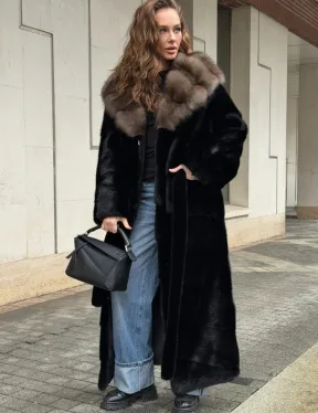 Длинная норковая шуба - кимоно с капюшоном куница - фото 3