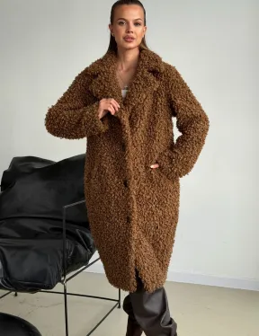 Коричневая двухсторонняя дубленка из экомеха - фото 0