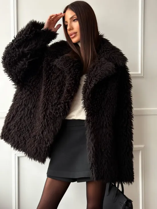 Коричневая дубленка из меха Тиградо - фото 5