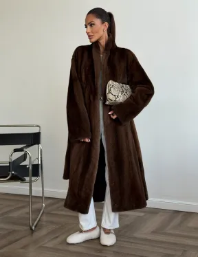 Шуба норковая в роспуск с меховым поясом - фото 6