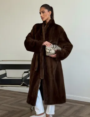 Шуба норковая в роспуск с меховым поясом - фото 4