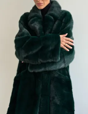 Зеленая норковая шуба - английский воротник - фото 3