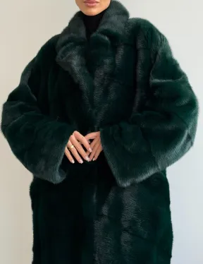 Зеленая норковая шуба - английский воротник - фото 2