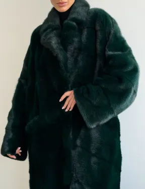 Зеленая норковая шуба - английский воротник - фото 1