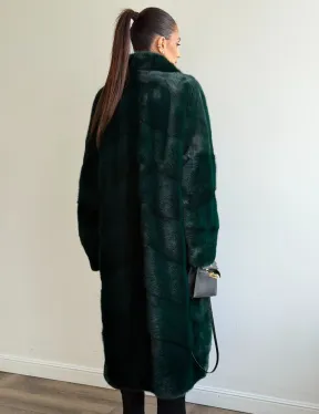 Зеленая норковая шуба - английский воротник - фото 9
