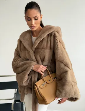 Норка пастель с капюшоном - летучая мышь - фото 5