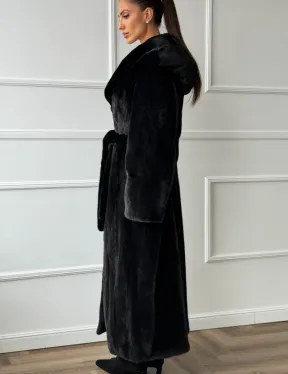 Чёрная норковая шуба модель «кимоно» с капюшоном кобра - фото 2