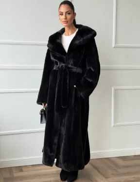 Чёрная норковая шуба модель «кимоно» с капюшоном кобра - фото 0