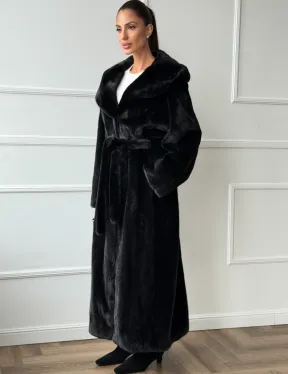 Чёрная норковая шуба модель «кимоно» с капюшоном кобра - фото 4