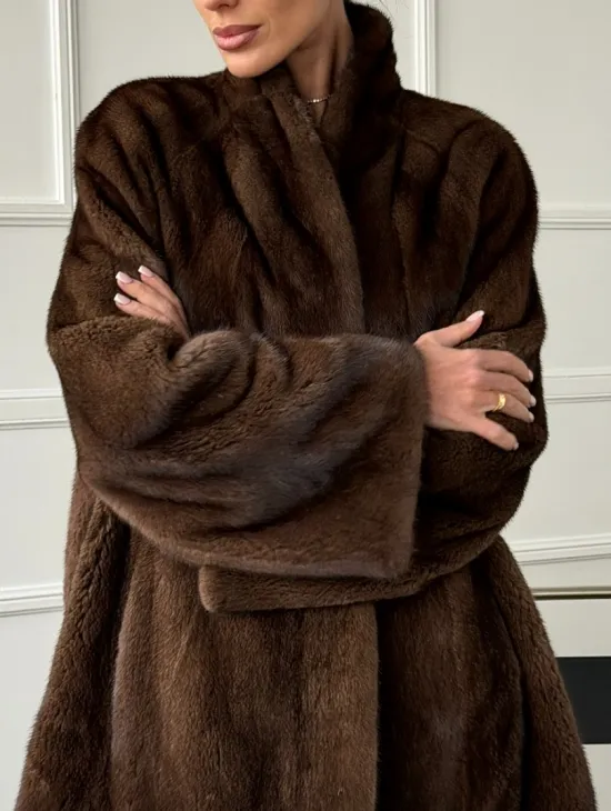 Норка жакет орех V-образный ворот - фото 1