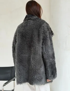 Серая дубленка из тиградо - фото 5