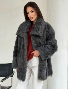 Серая дубленка из тиградо - фото 7