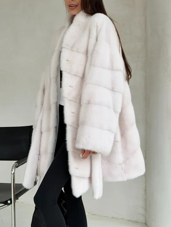 Белая шуба-кимоно, мех норка - фото 3