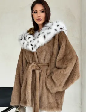 Шуба норковая пастель в роспуск с капюшоном под рысь - фото 4