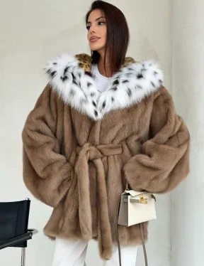 Шуба норковая пастель в роспуск с капюшоном под рысь - фото 5