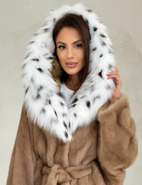 Шуба норковая пастель в роспуск с капюшоном под рысь - фото 9