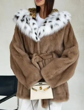 Шуба норковая пастель в роспуск с капюшоном под рысь - фото 3