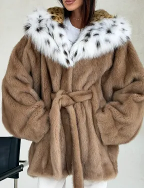 Шуба норковая пастель в роспуск с капюшоном под рысь - фото 2