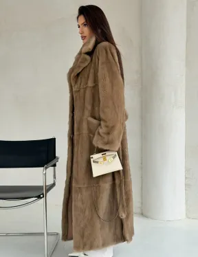 Прямая норковая шуба с меховым поясом - фото 3