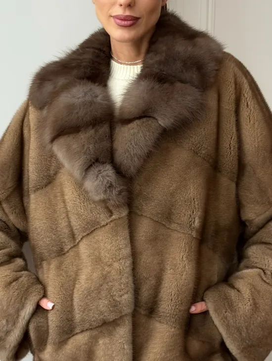 Норковый полушубок - воротник куница - фото 2