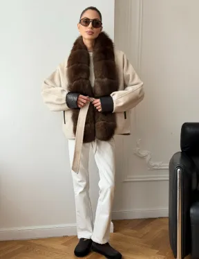 Женское шерстяное полупальто с мехом - фото 10