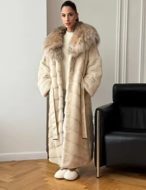 Длинная норковая шуба - капюшон из меха рыси - фото 7