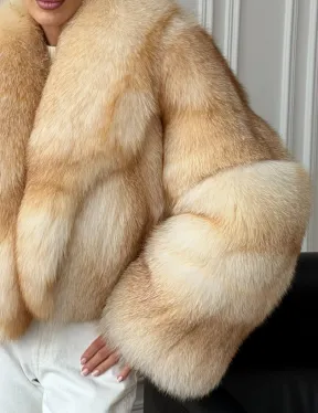 Полушубок-кроп с шалевым воротником из меха песца - фото 2