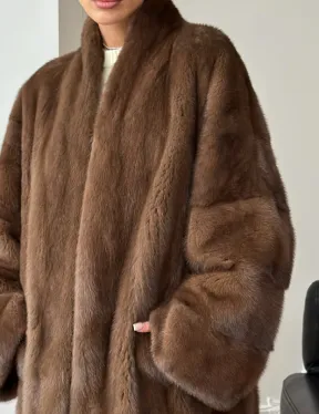 Полушубок из норки - цвет соболь - фото 1