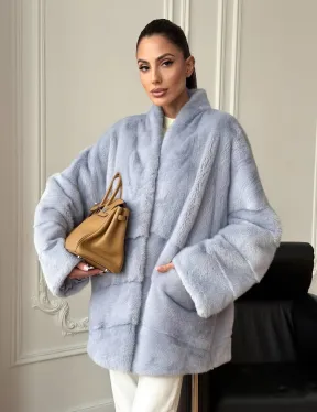 Голубая норковая шуба - жакет - фото 8