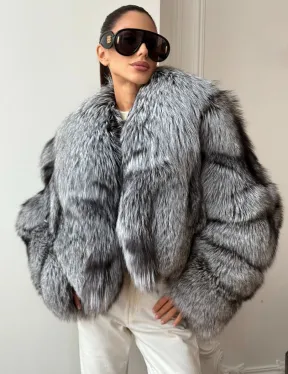 Кроп-полушубок с шалевым воротником из чернобурки - фото 0