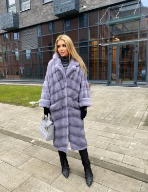 Шуба из меха голубой норки, фасон кимоно - фото 4