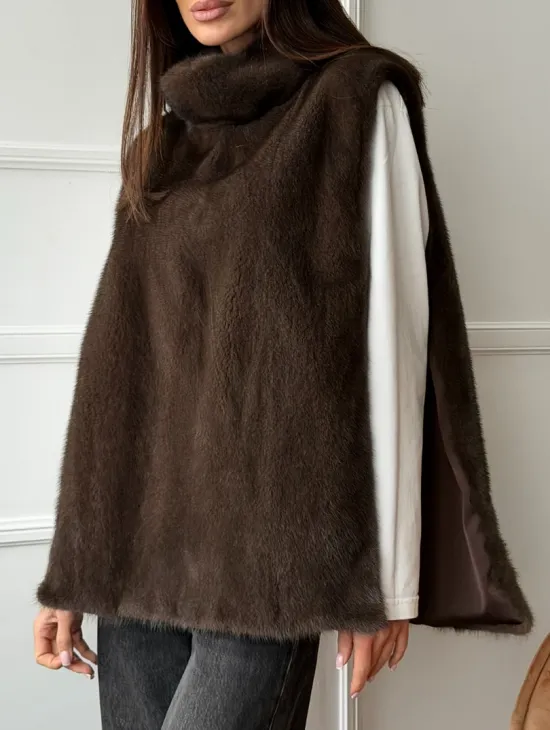 Норковая манишка коричневого цвета - фото 4