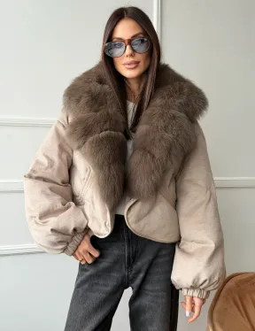 Зимний короткий пуховик с мехом - оверсайз - фото 7