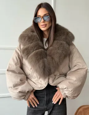Зимний короткий пуховик с мехом - оверсайз - фото 0