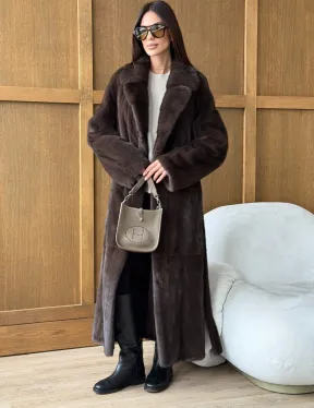 Норковая шуба - прямой крой с меховым поясом - фото 6