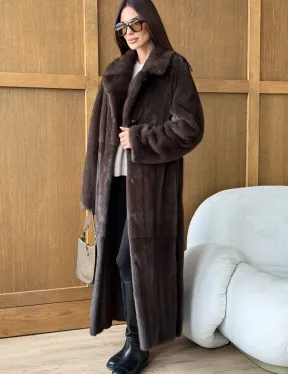 Норковая шуба - прямой крой с меховым поясом - фото 4