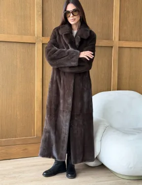 Норковая шуба - прямой крой с меховым поясом - фото 5