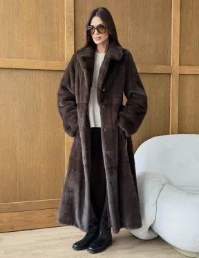 Норковая шуба - прямой крой с меховым поясом - фото 10