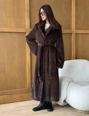 Норковая шуба - прямой крой с меховым поясом - фото 11