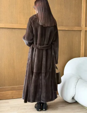 Норковая шуба - прямой крой с меховым поясом - фото 3