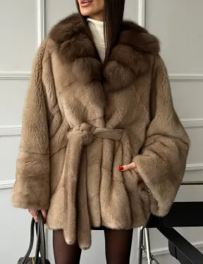 Pastel шуба летучая мышь - воротник куница - фото 6