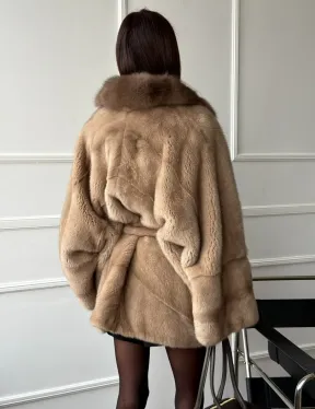 Pastel шуба летучая мышь - воротник куница - фото 13