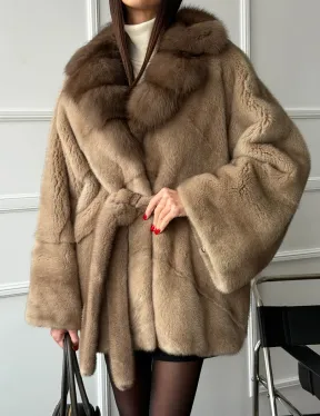 Pastel шуба летучая мышь - воротник куница - фото 4