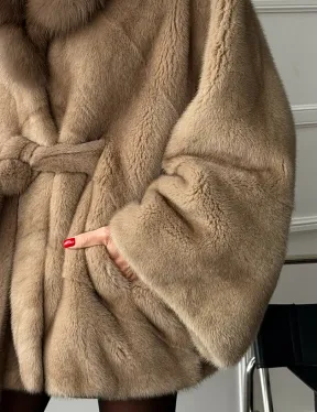 Pastel шуба летучая мышь - воротник куница - фото 1