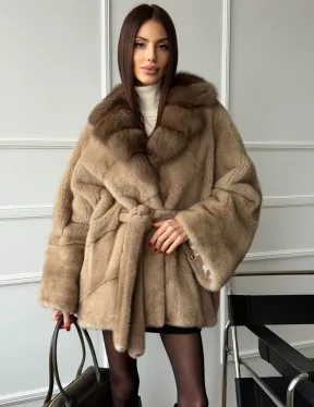 Pastel шуба летучая мышь - воротник куница - фото 9